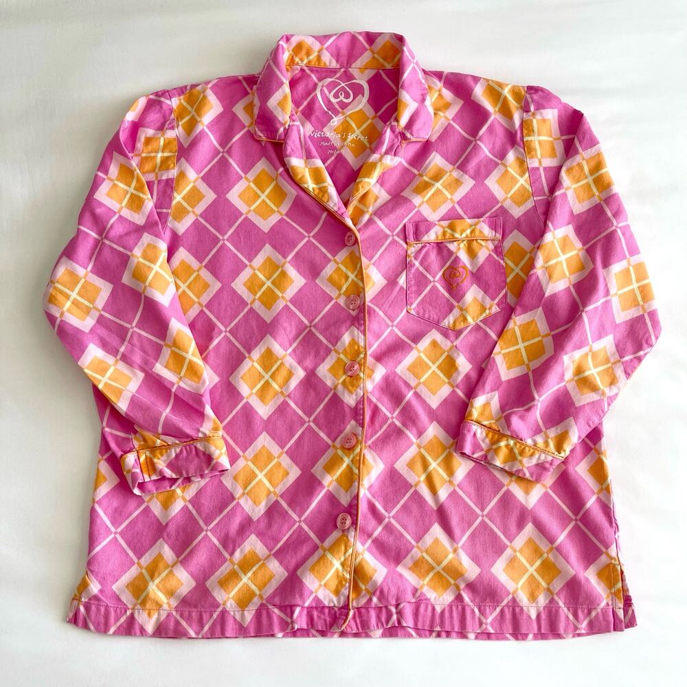 Victorias Secret Women Pink Pajama Shirt Longsleeve Sleepwear Blouse Size Medium